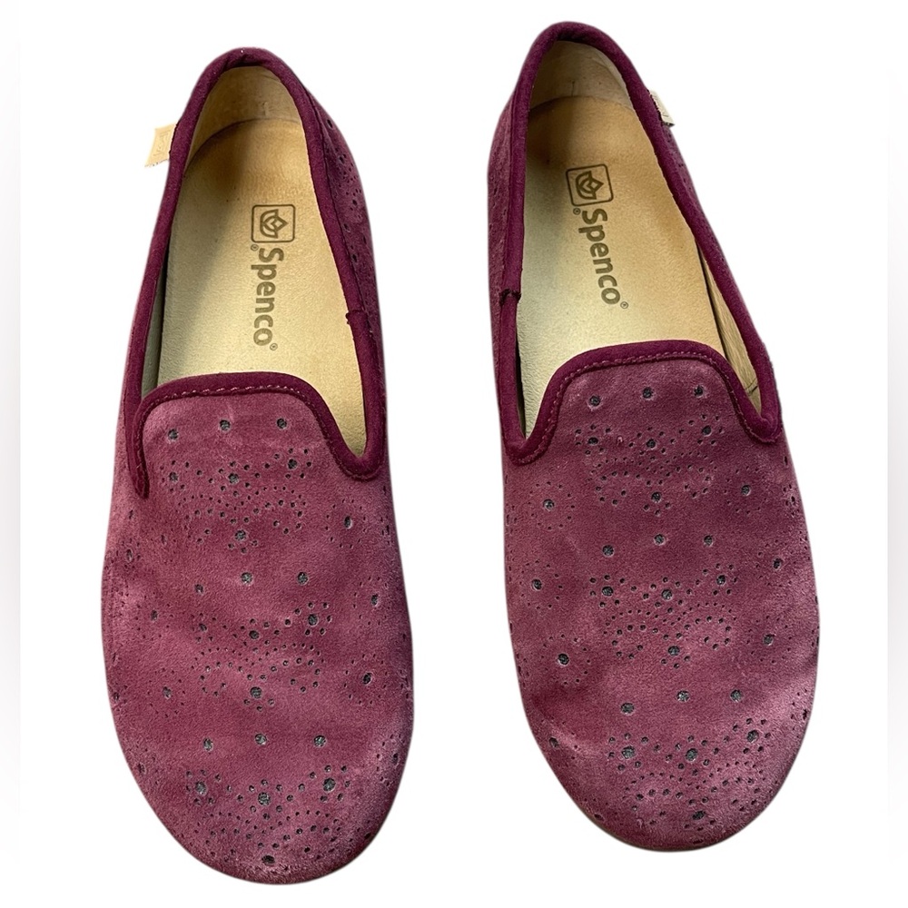 Spenco Bailey Slip On‎ Ballet Flats Women Size 7 Red Suede Comfort Shoe Loafer